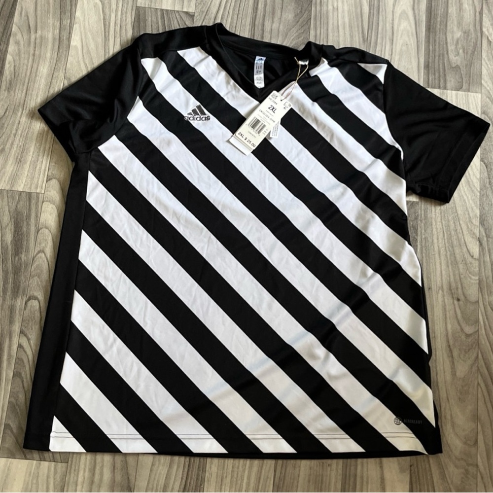 Women’s Adidas Black and White Football/Soccer Striped Jersey Size 2XL